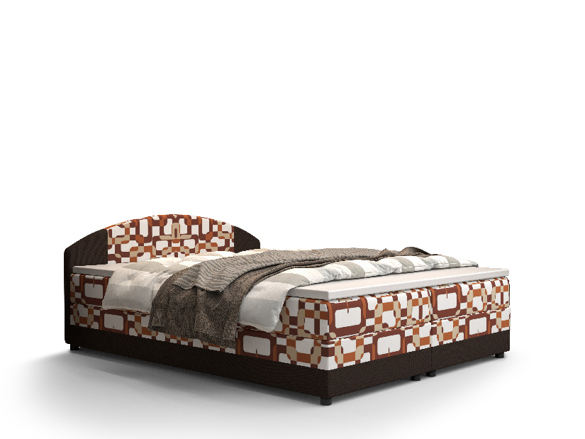 Bračni krevet Boxspring 140 cm Orlando (uzorak + tamnosmeđa) (s madracem i prostorom za odlaganje)