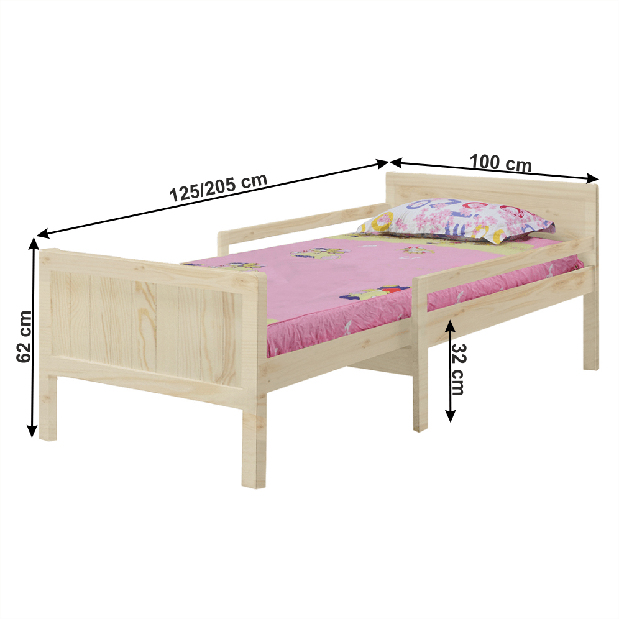 Jednostruki krevet 90 cm Elunna (prirodna) (s podnicom)