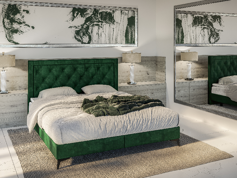 Bračni krevet Boxspring 180 cm Dustin (tamno zelena) (s madracem i prostorom za odlaganje)