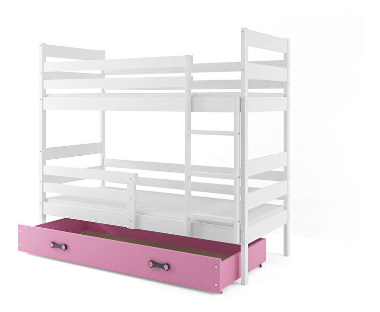 Krevet na kat 80 x 160 cm Eril B (bijela + ružičasta) (s podnicom, madracem i prostorom za odlaganje)