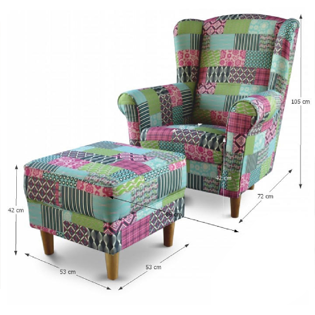 Fotelja s tabureom Aevo patchwork M1 