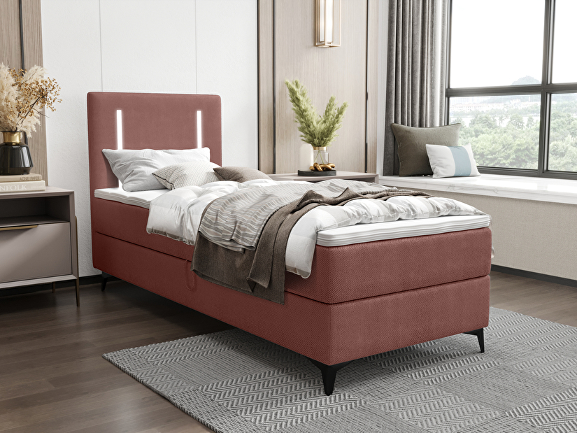 Jednostruki krevet 90 cm Ortega Comfort (terakota) (s podnicom i madracem, bez prostora za odlaganje) (s LED rasvjetom)