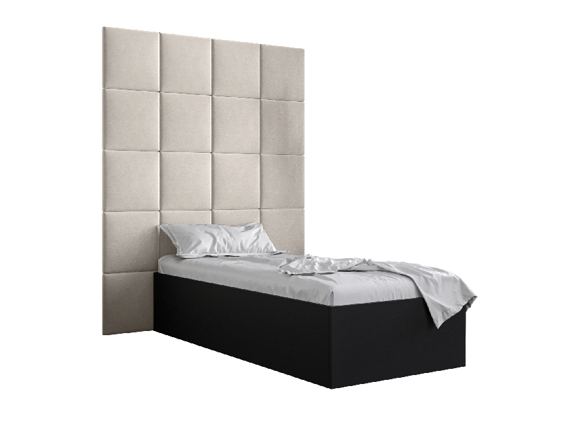 Jednostruki krevet s tapeciranim uzglavljem 90 cm Brittany 3 (crna mat + krem) (s podnicom)