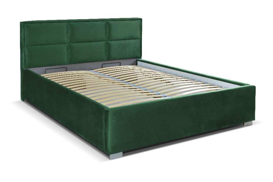 Bračni krevet 160 cm Grander (tamnozelena) (s podnicom i prostorom za odlaganje)
