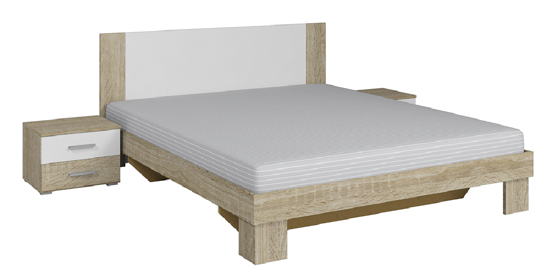 Bračni krevet 180 cm Verwood Tip 52 (sonoma + bijela) (s noćnim stolićima) 