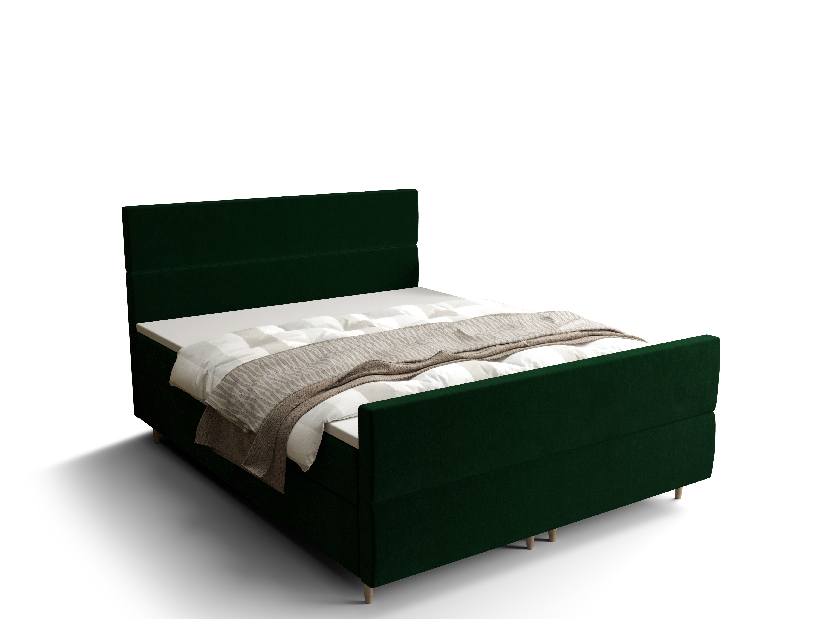 Bračni krevet Boxspring 160 cm Flu plus (tamnozelena) (s madracem i prostorom za odlaganje)