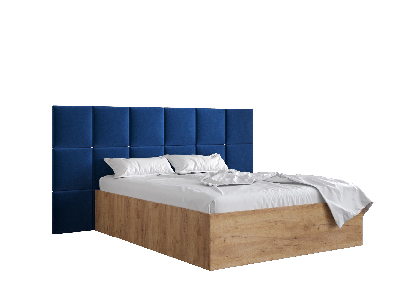 Bračni krevet s tapeciranim uzglavljem 160 cm Brittany 4 (hrast craft zlatni + plava) (s podnicom)