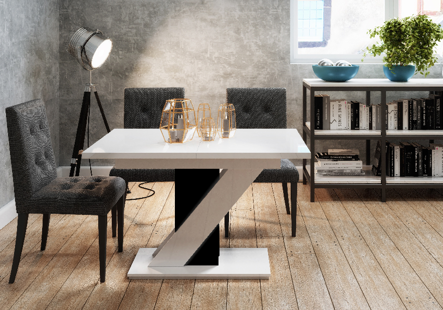 Blagovaonski stol Mevenis (bijeli sjaj + crni sjaj) (za 4 do 6 osoba)