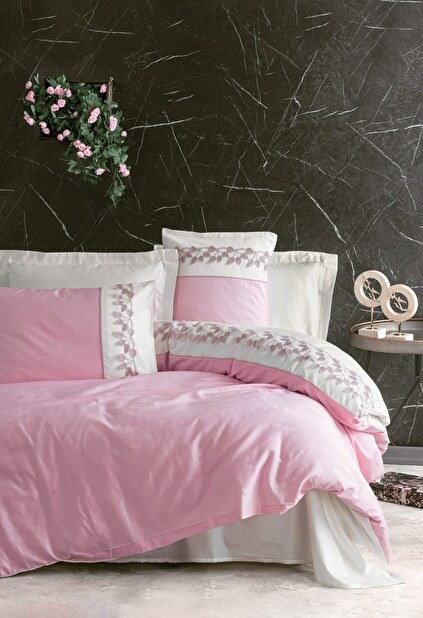 Set satenske posteljine 200 x 220 cm Niome (ružičasta + bijela)