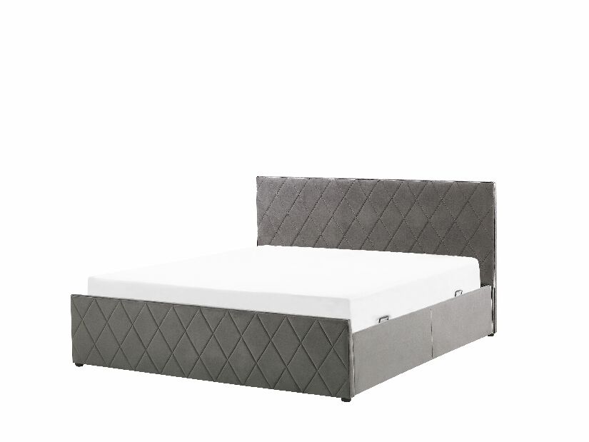 Bračni krevet 160 cm ROFARIO (siva) (baršun) (s podnicom i prostorom za odlaganje)