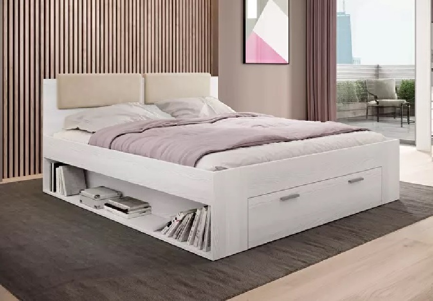 Bračni krevet 180 cm Afrodita tip 52 (s s prostorom za odlaganje) (bijeli pepo)