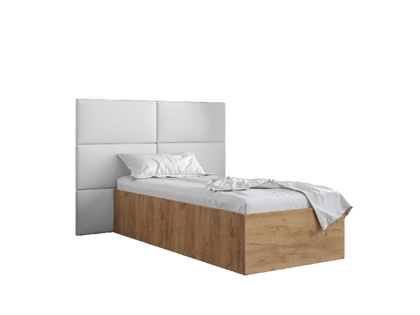 Jednostruki krevet s tapeciranim uzglavljem 90 cm Brittany 2 (hrast craft zlatni + bijela) (s podnicom)