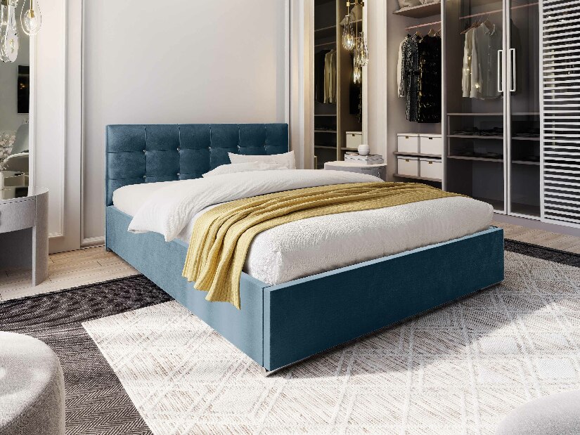 Bračni krevet 160 cm Lonnie (plava) (s podnicom i prostorom za odlaganje)