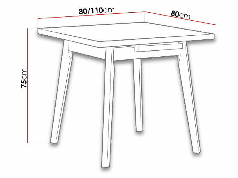 Sklopiv kvadratni stol 80 x 80+110 I L (bijela L) (crna)