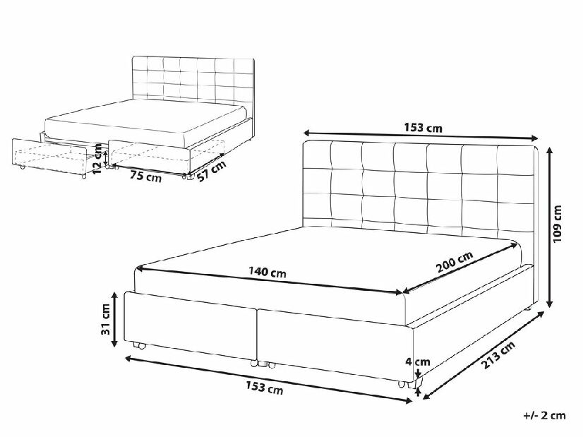 Bračni krevet 140 cm ROLLA (s podnicom i prostorom za odlaganje) (svijetlo siva)