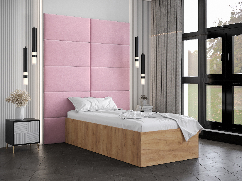 Jednostruki krevet s tapeciranim uzglavljem 90 cm Brittany 1 (hrast craft zlatni + ružičasta) (s podnicom)