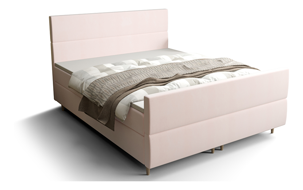 Bračni krevet Boxspring 140 cm Flu Plus Comfort (svijetloružičasta) (s madracem i prostorom za odlaganje)