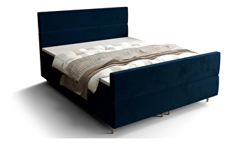 Bračni krevet  Boxspring 140 cm Flu plus (tamnoplava) (s madracem i prostorom za odlaganje)