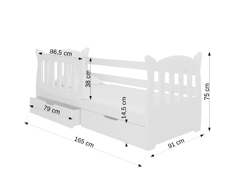 Dječji krevet 160x75 cm Lenka (s podnicom i madracem) (bijela + narančasta)