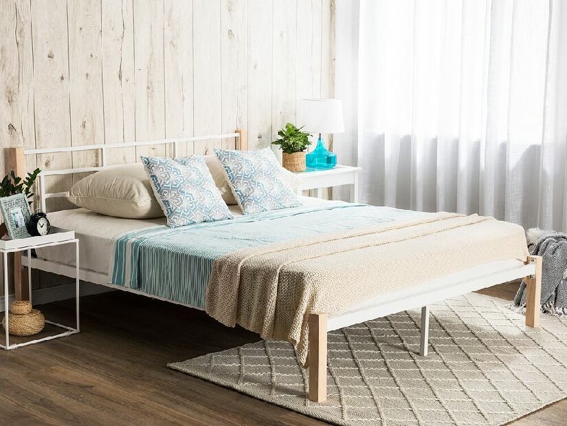 Bračni krevet 160 cm GARRONE (s podnicom) (bijela)