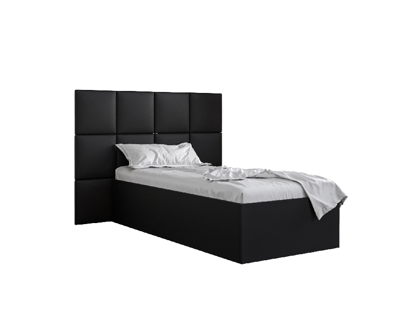 Jednostruki krevet s tapeciranim uzglavljem 90 cm Brittany 4 (crna mat + crna) (s podnicom)