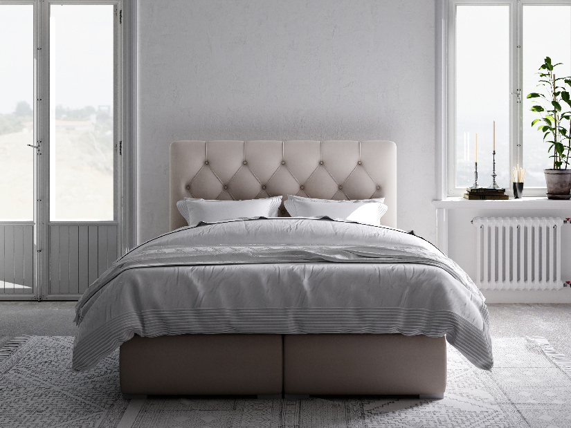 Bračni krevet Boxspring 180 cm Ronda (bijela ekokoža) (s prostorom za odlaganje)