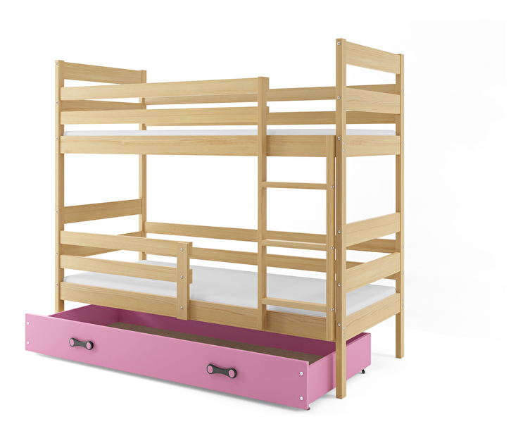 Krevet na kat 80 x 190 cm Eril B (bor + ružičasta) (s podnicom, madracem i prostorom za odlaganje)