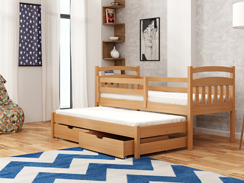 Dječji krevet 90 x 190 cm MADDIE (s podnicom i prostorom za odlaganje) (bukva)