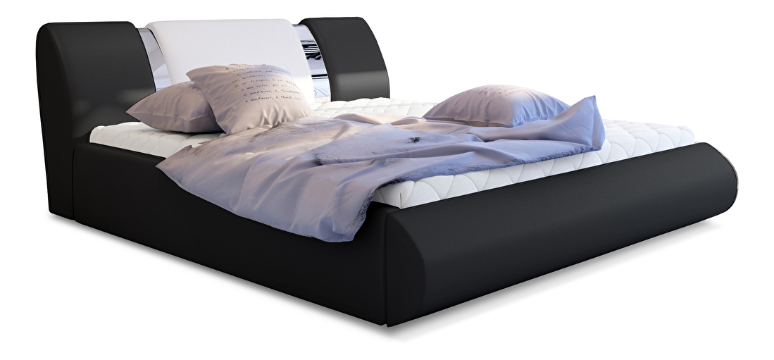 Bračni krevet 140 cm Fabio (crna + bijela) (s podnicom i prostorom za odlaganje)