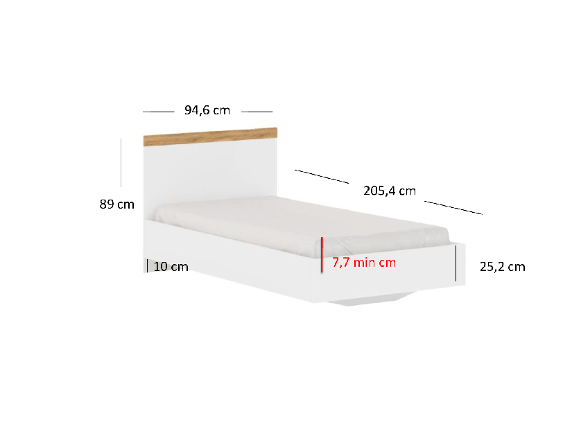 Jednostruki krevet 90 cm Vina (bijela + hrast wotan) (bez madraca i podnice)