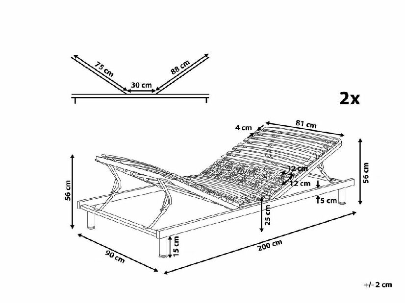 Set podnica od lamela 2 kom. 200x180 cm MUUN (drvo) (siva)