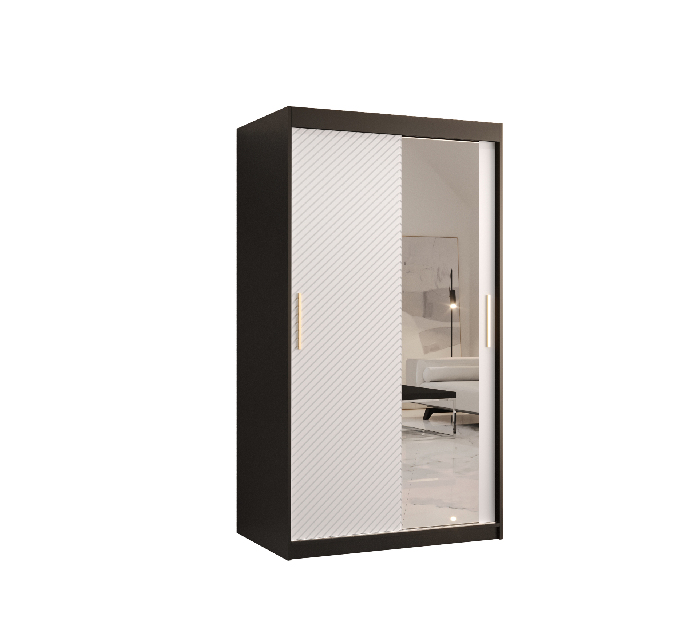 Ormar za garderobu s ogledalom 120 cm Riana Slimo 2 120 (crna + bijela mat)