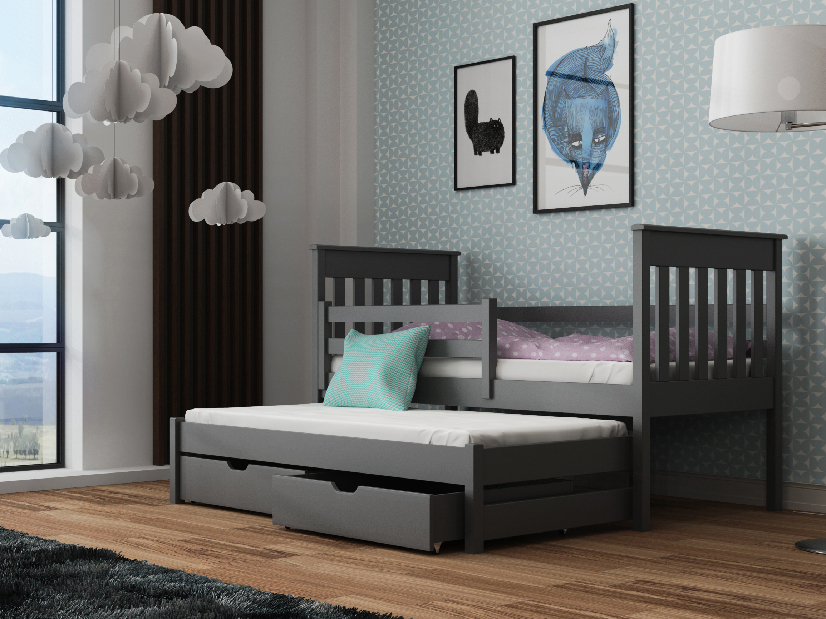 Dječji krevet 90 x 190 cm TOYA (s podnicom i prostorom za odlaganje) (grafit)