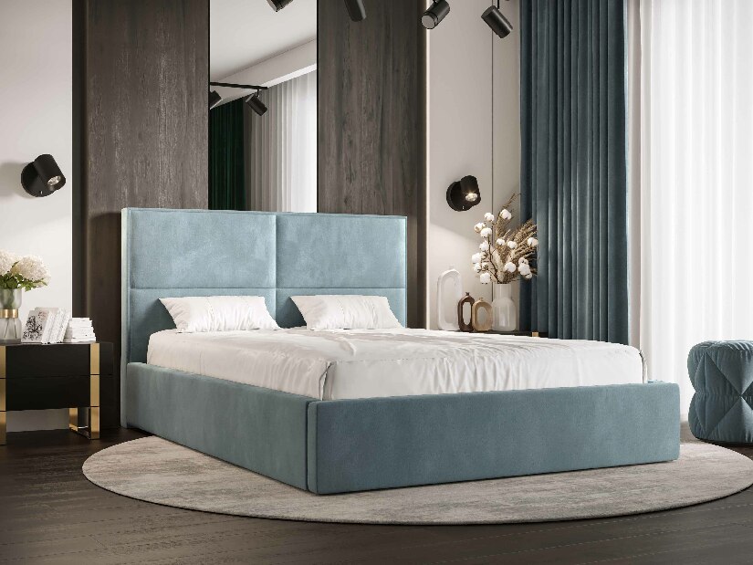 Bračni krevet 180 cm Alfonso (plava) (s podnicom i prostorom za odlaganje)