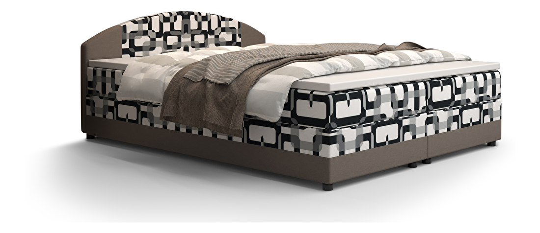 Bračni krevet Boxspring 140 cm Orlando (uzorak + svijetlosmeđa) (s madracem i prostorom za odlaganje)