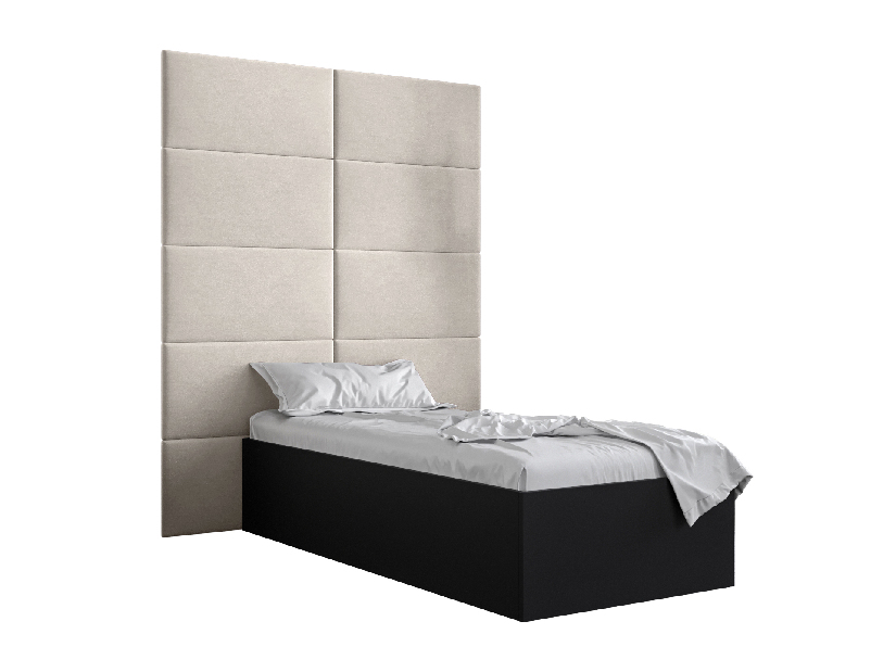 Jednostruki krevet s tapeciranim uzglavljem 90 cm Brittany 1 (crna mat + krem) (s podnicom)