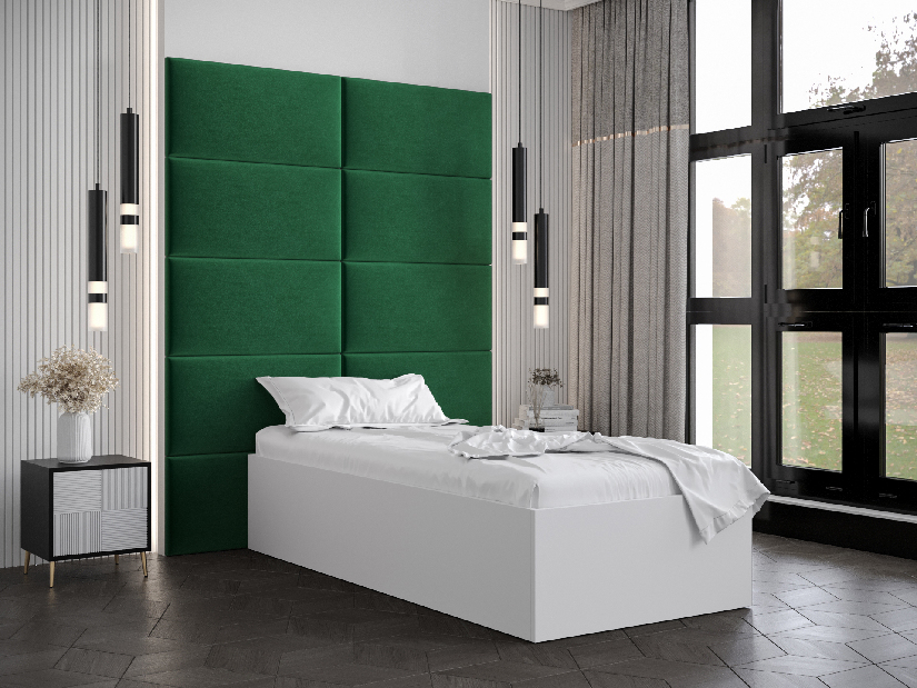 Jednostruki krevet s tapeciranim uzglavljem 90 cm Brittany 1 (bijela mat + zelena) (s podnicom)