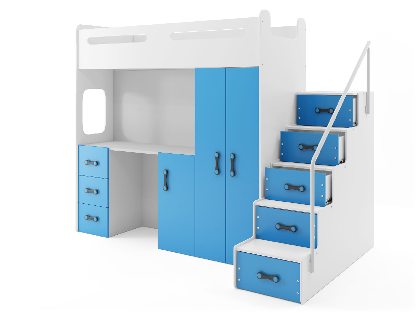 Krevet na kat 80 x 200 cm Moxxo 4 (bijela + plava) (s podnicom, madracem i prostorom za odlaganje)