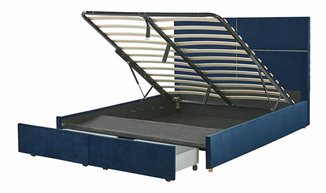 Bračni krevet 160 cm Vissarion (plava) (s podnicom i prostorom za odlaganje)