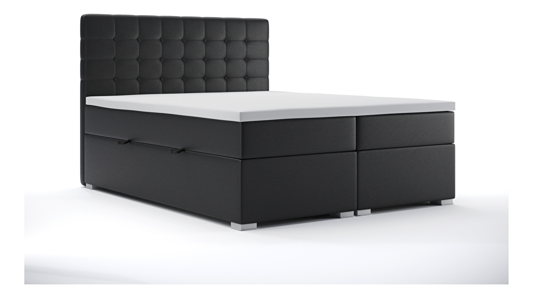 Bračni krevet Boxspring 160 cm Clady (crna ekokoža) (s prostorom za odlaganje)