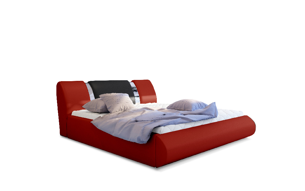 Bračni krevet 180 cm Fabio (crvena + crna) (s podnicom i prostorom za odlaganje)