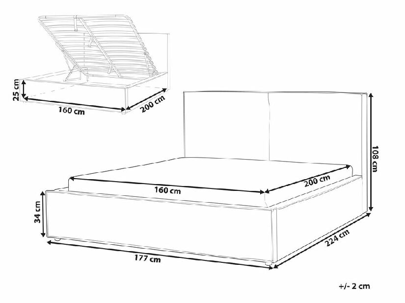 Bračni krevet 160 cm Moiza (tamnosiva) (s podnicom) (s prostorom za odlaganje)