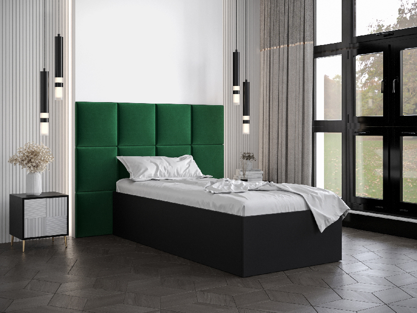 Jednostruki krevet s tapeciranim uzglavljem 90 cm Brittany 4 (crna mat + zelena) (s podnicom)