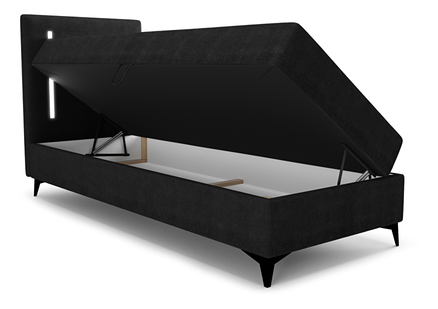 Jednostruki krevet 90 cm Ortega Bonell (crna) (s podnicom, bez prostora za odlaganje) (s LED rasvjetom)