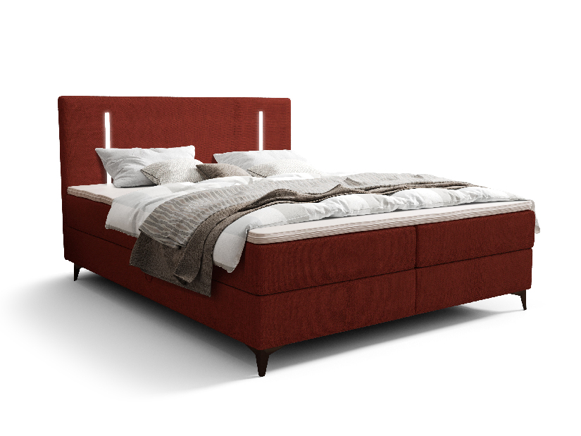 Bračni krevet 180 cm Ortega Comfort (crvena) (s podnicom i madracem, s prostorom za odlaganje) (s LED rasvjetom)