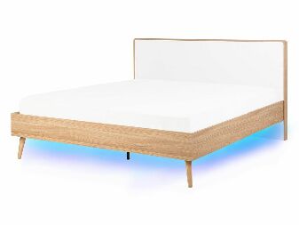 Bračni krevet 140 cm SERVI (s podnicom i LED rasvjetom) (svijetlo drvo)