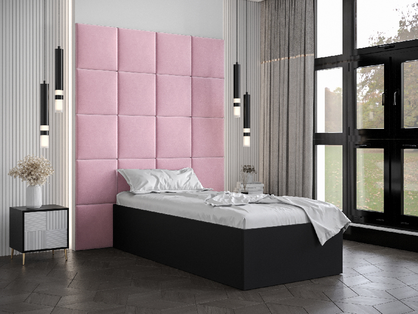Jednostruki krevet s tapeciranim uzglavljem 90 cm Brittany 3 (crna mat + ružičasta) (s podnicom)