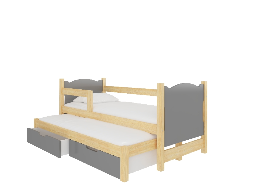 Dječji krevet na razvlačenje 180x75 cm Chloe (s podnicom i madracem) (bor + siva)