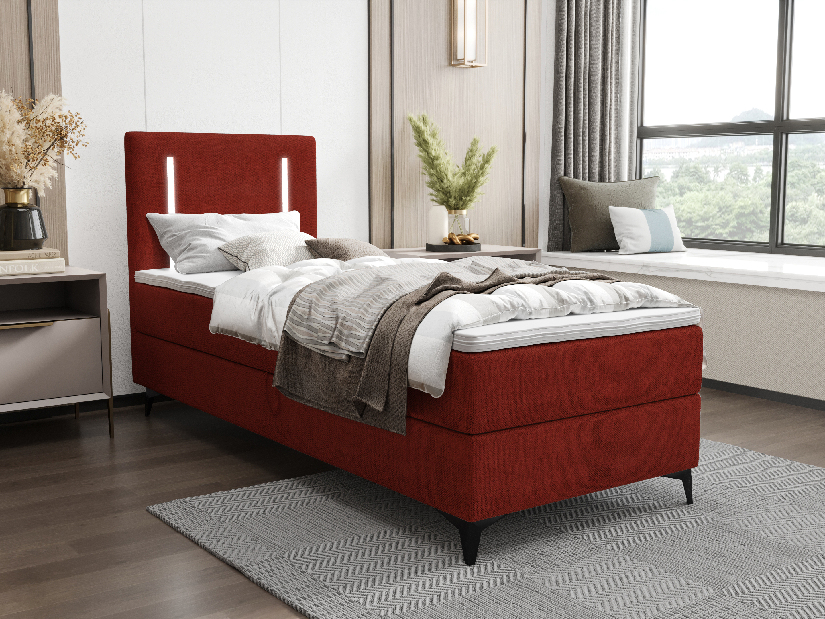 Jednostruki krevet 90 cm Ortega Comfort (crvena) (s podnicom i madracem, s prostorom za odlaganje) (s LED rasvjetom)