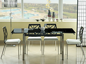 Blagovaonski stol na razvlačenje 110-170 cm Gerardo (crna + krom) (za 4 do 6 osoba)